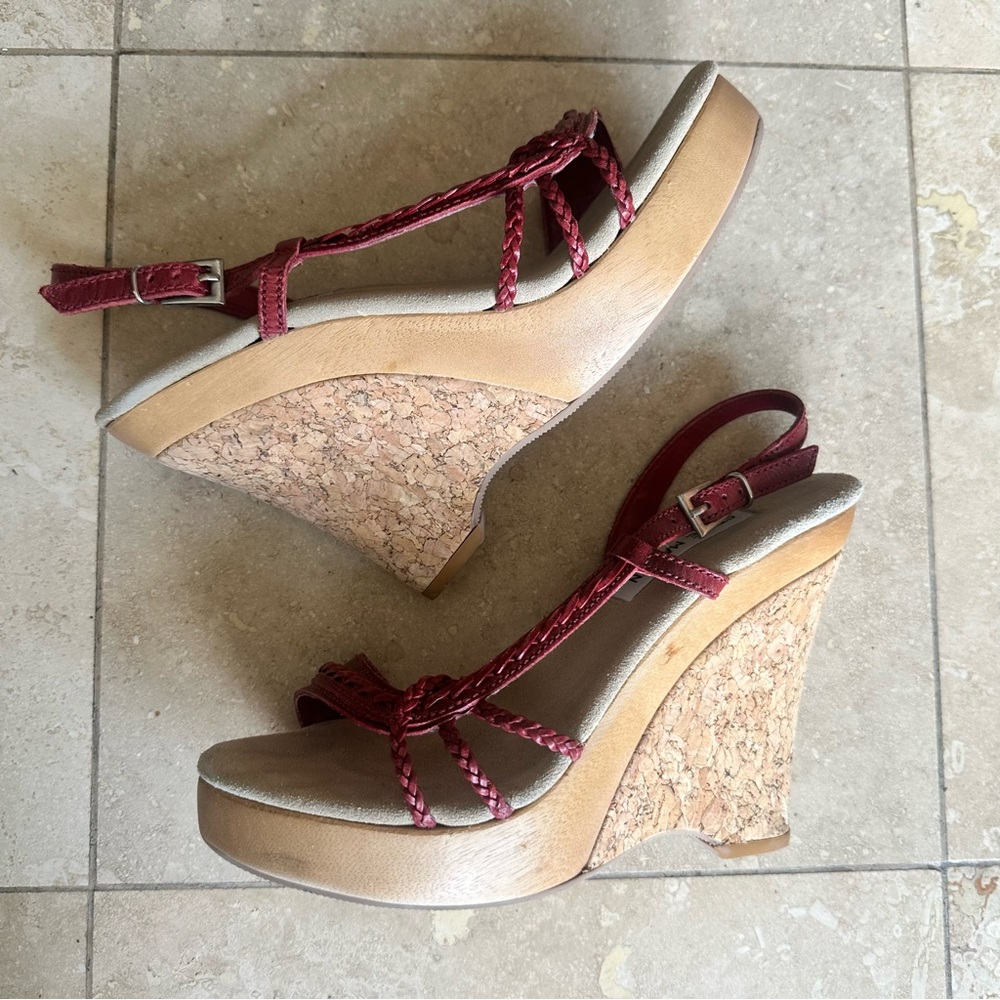 Steve Madden Satisfy Cork & Wood Wedge Platform Sandals